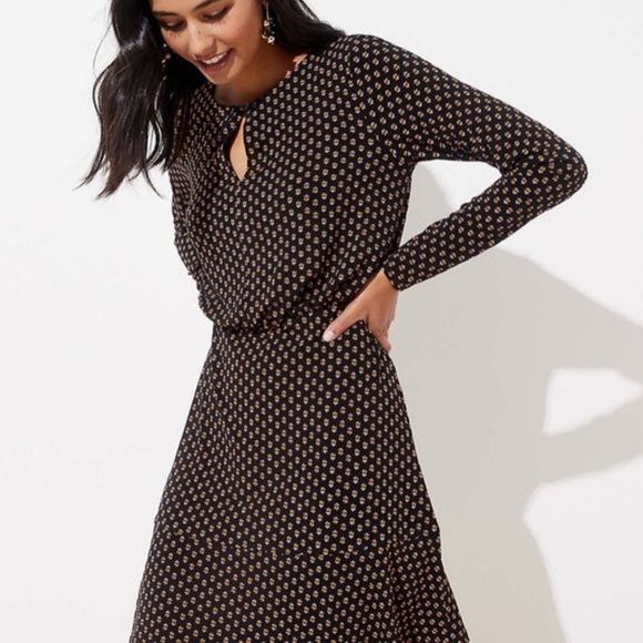 LOFT Bloom Keyhole Flounce Dress 4 - Picture 1 of 11